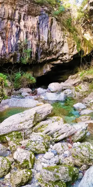 A mountainous terrain along a hiking path in Greece.